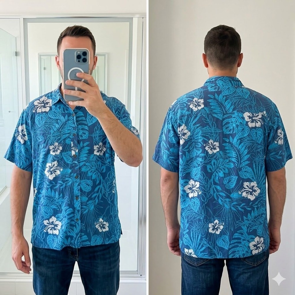 Margaritaville Mens XXL Button Down Shirt Blue Tropical Hibiscus Rayon Aloha